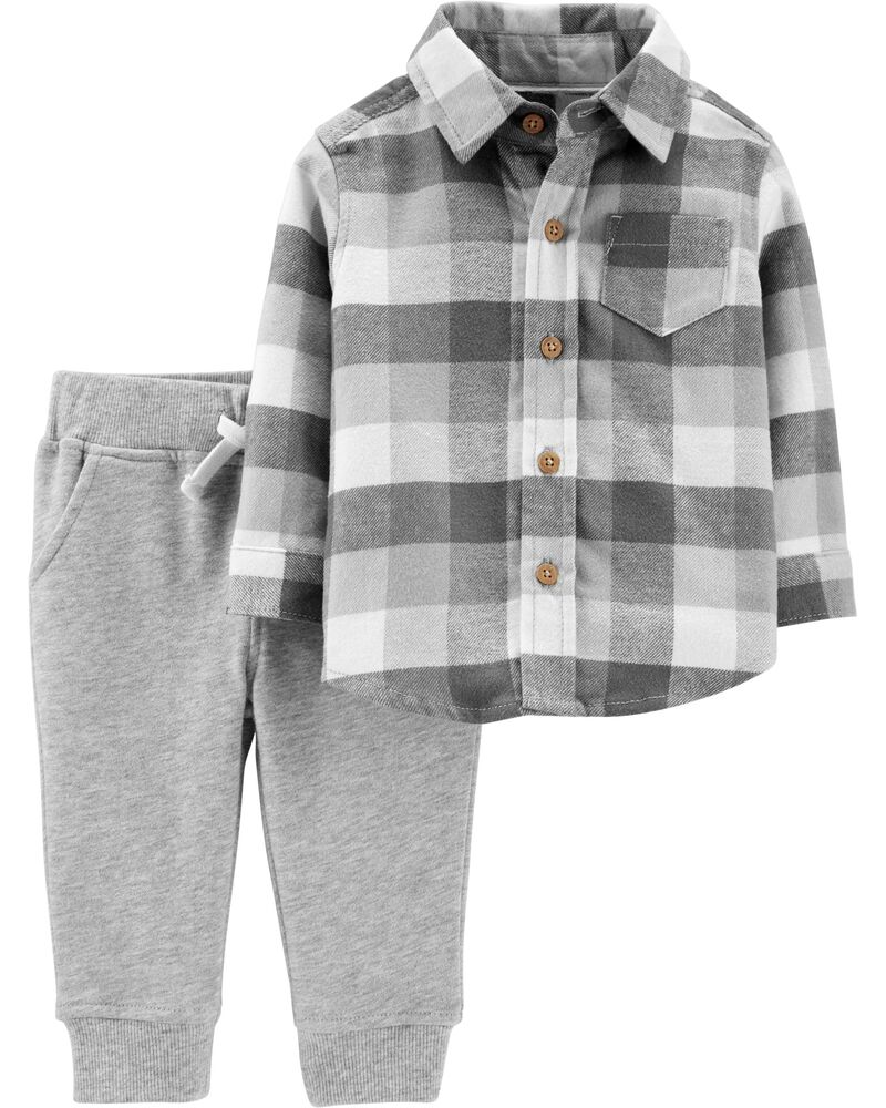 NEW Carter/'s Boy/'s 2-Piece Button Shirt with Hoodie and Jogger Pant Set